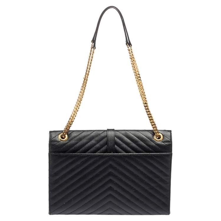 Pre Owned Saint Laurent Black Leather Large Cassandre Flap Shoulder Bag 