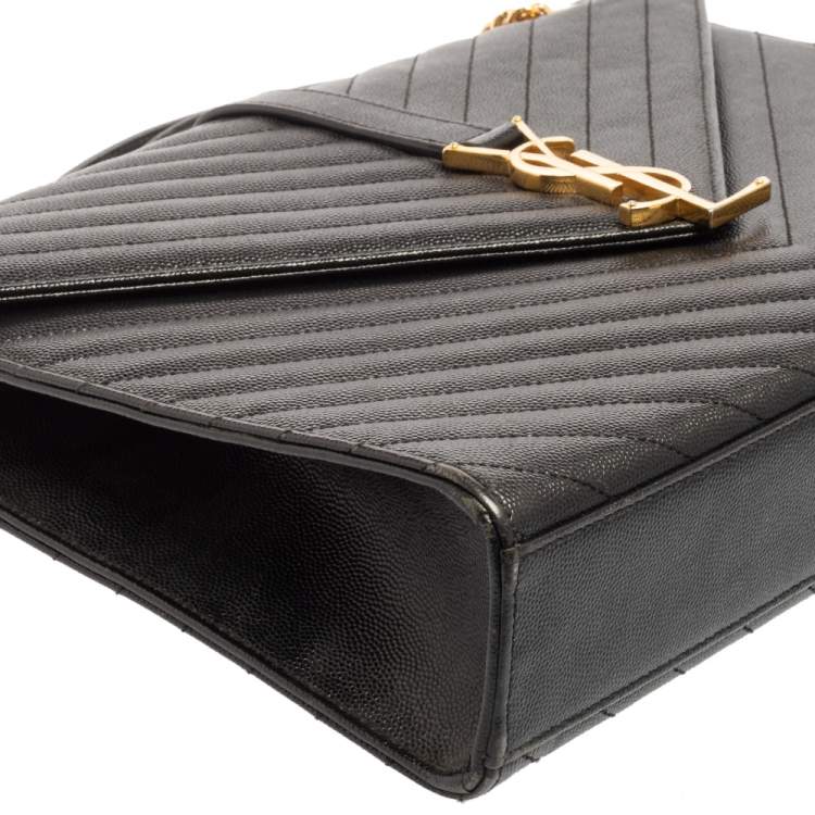 Pre Owned Saint Laurent Black Leather Large Cassandre Flap Shoulder Bag 