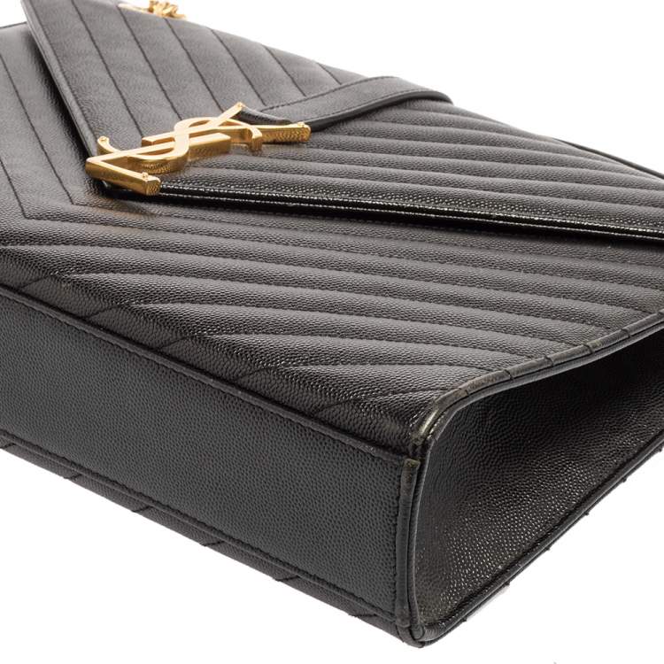 Pre Owned Saint Laurent Black Leather Large Cassandre Flap Shoulder Bag 