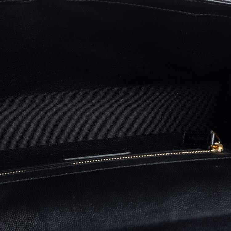 Pre Owned Saint Laurent Black Leather Large Cassandre Flap Shoulder Bag 