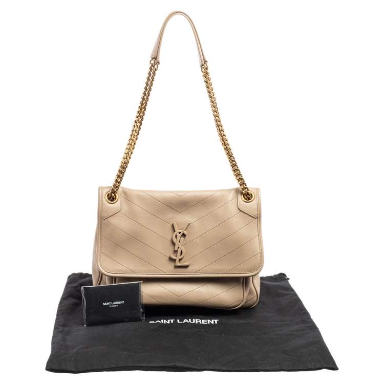 Pre Owned Saint Laurent Beige Matelassé Leather Niki Chain Bag 