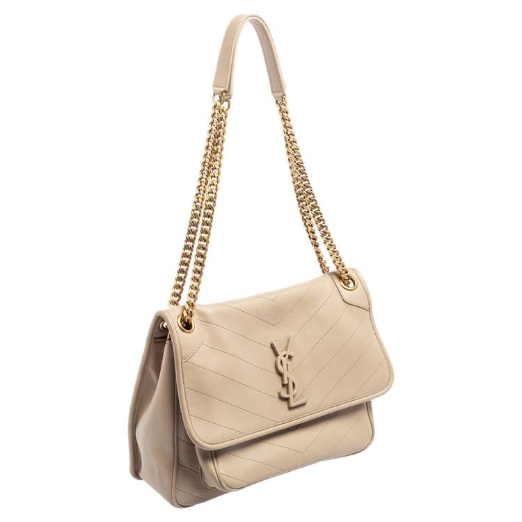 Pre Owned Saint Laurent Beige Matelassé Leather Niki Chain Bag 
