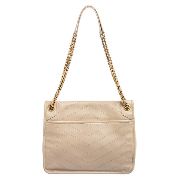 Pre Owned Saint Laurent Beige Matelassé Leather Niki Chain Bag 