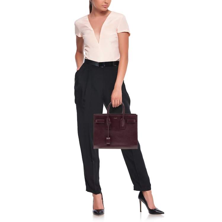 Pre Owned Saint Laurent Burgundy Leather Small Sac De Jour Tote