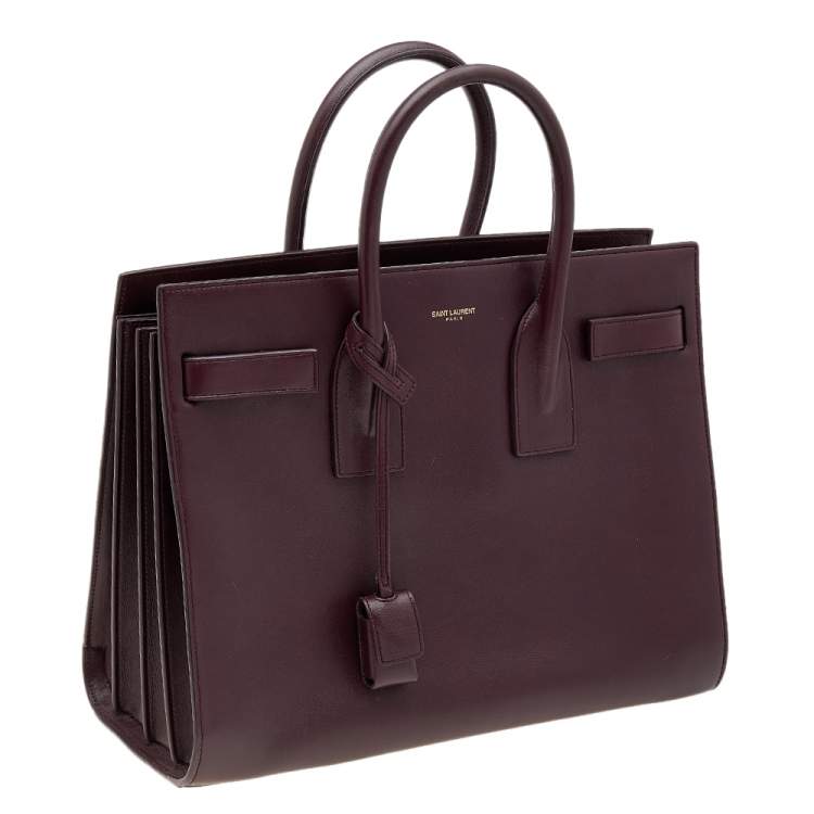Pre Owned Saint Laurent Burgundy Leather Small Sac De Jour Tote