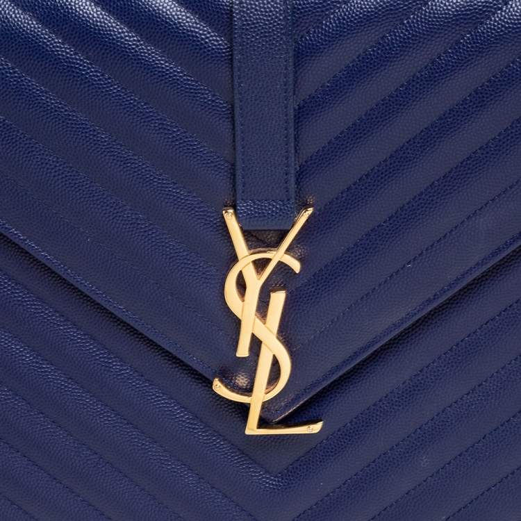 Pre Owned Saint Laurent Navy Blue Matelassé Leather Large Cassandre Flap Bag