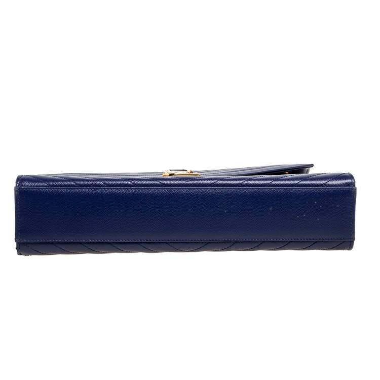 Pre Owned Saint Laurent Navy Blue Matelassé Leather Large Cassandre Flap Bag