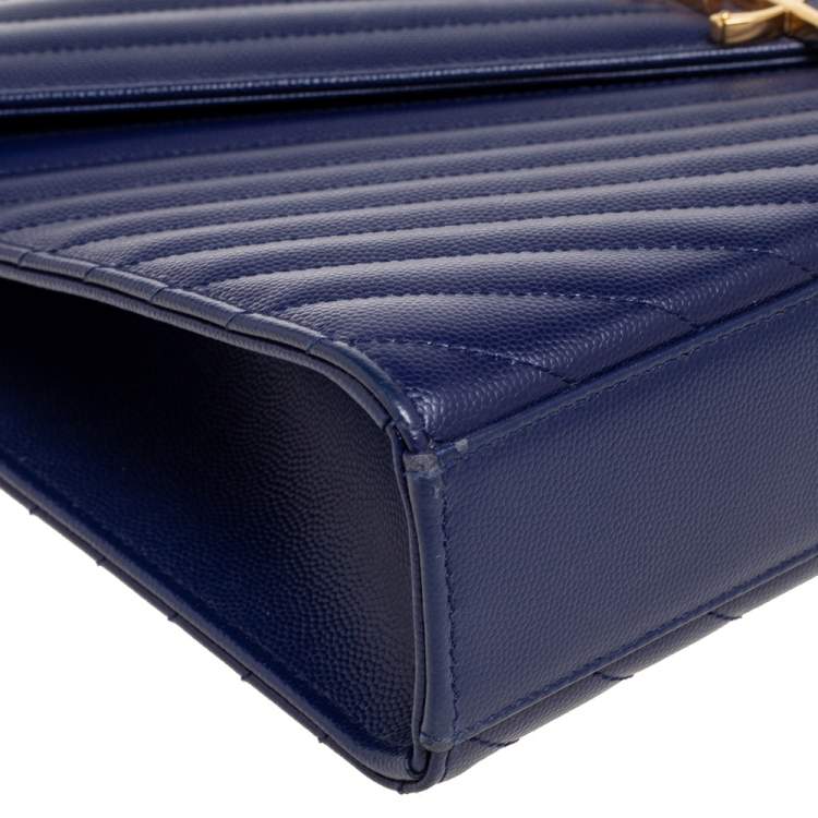 Pre Owned Saint Laurent Navy Blue Matelassé Leather Large Cassandre Flap Bag