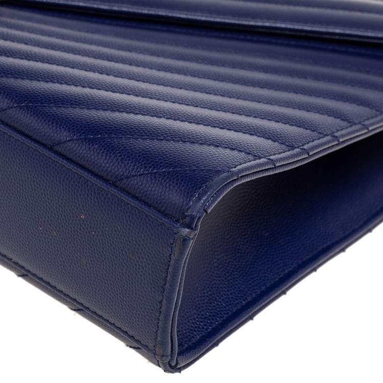 Pre Owned Saint Laurent Navy Blue Matelassé Leather Large Cassandre Flap Bag