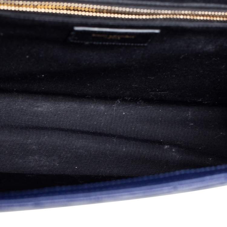 Pre Owned Saint Laurent Navy Blue Matelassé Leather Large Cassandre Flap Bag