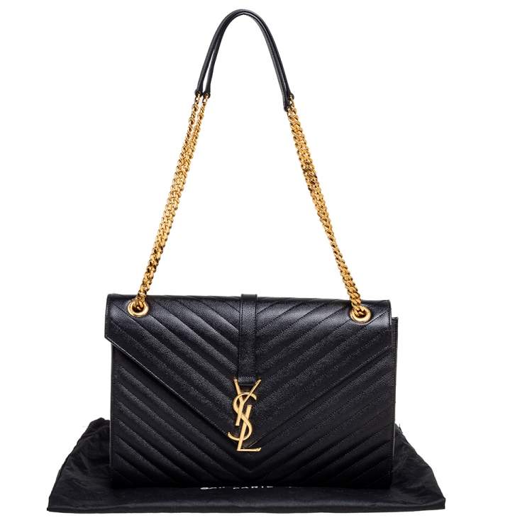 Pre Owned Saint Laurent Black Matelassé Leather Large Cassandre Flap Bag