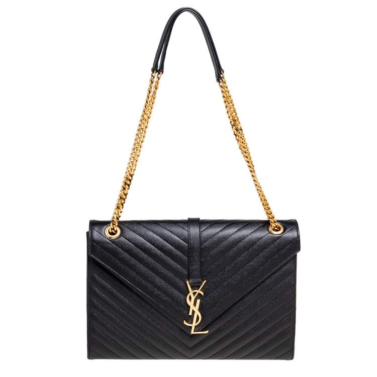 Pre Owned Saint Laurent Black Matelassé Leather Large Cassandre Flap Bag