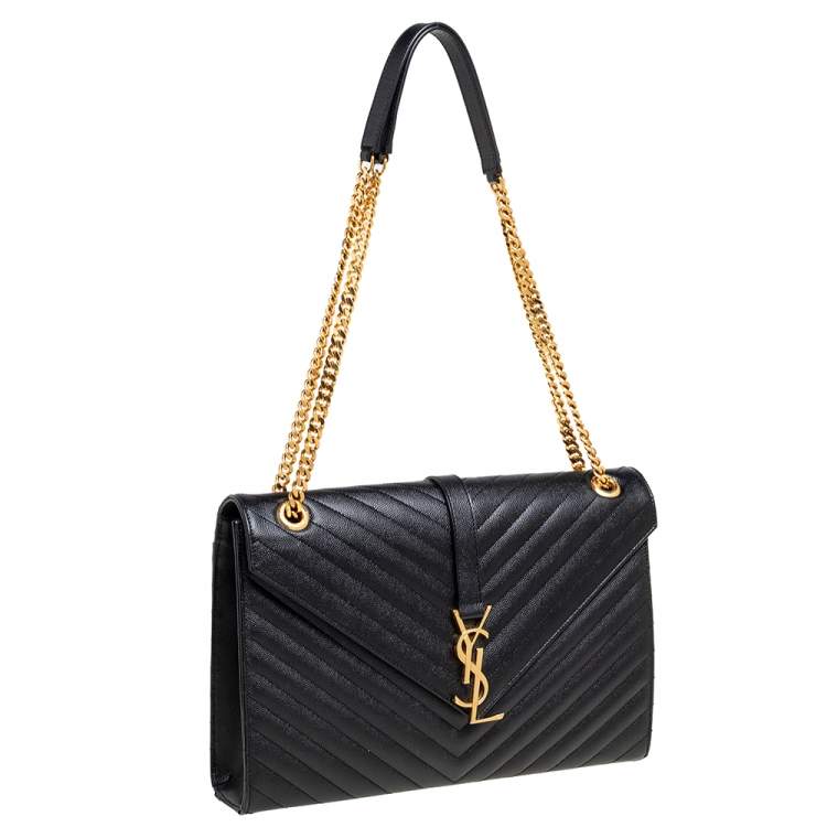 Pre Owned Saint Laurent Black Matelassé Leather Large Cassandre Flap Bag
