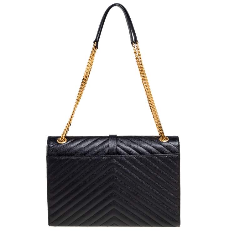 Pre Owned Saint Laurent Black Matelassé Leather Large Cassandre Flap Bag