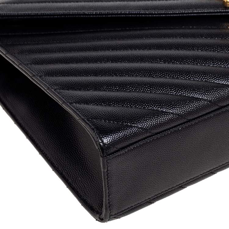 Pre Owned Saint Laurent Black Matelassé Leather Large Cassandre Flap Bag