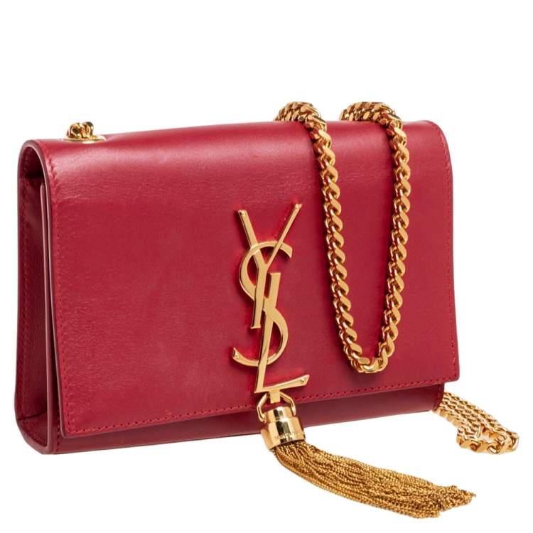 Pre Owned Saint Laurent Red Leather Small Kate Tassel Crossbody Bag