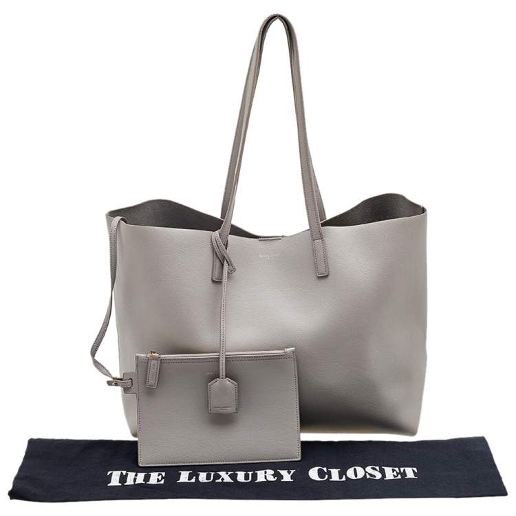 Pre Owned Saint Laurent Grey Leather E/W Shopper Tote