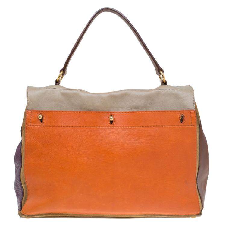 Pre Owned Yves Saint Laurent Tri Color Leather Large Muse Two Top Handle Bag