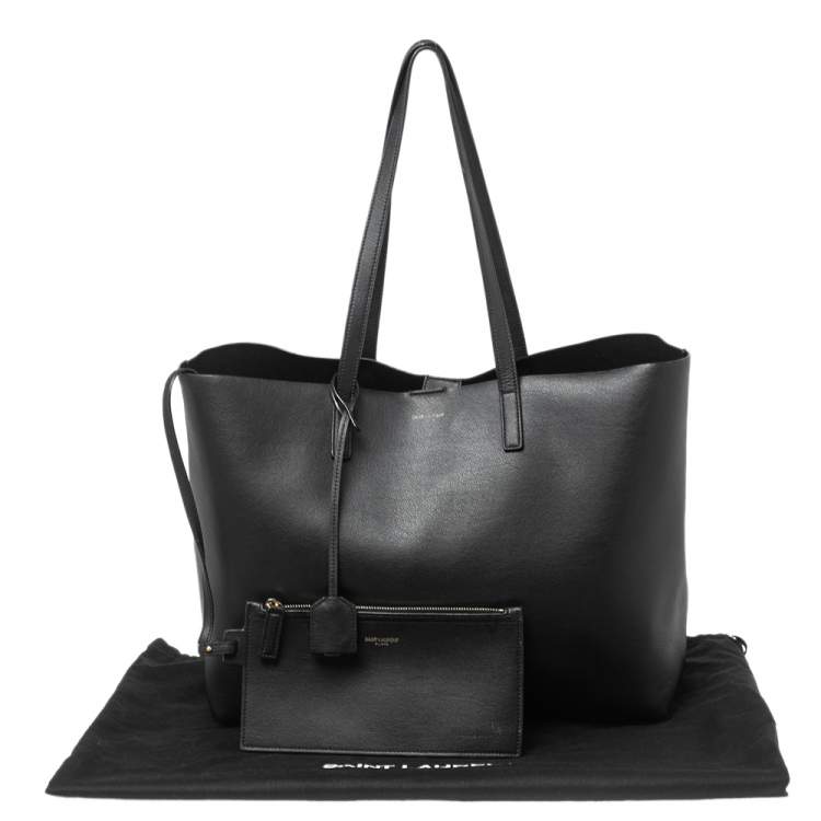 Pre Owned Saint Laurent Black Leather E/W Shopping Tote