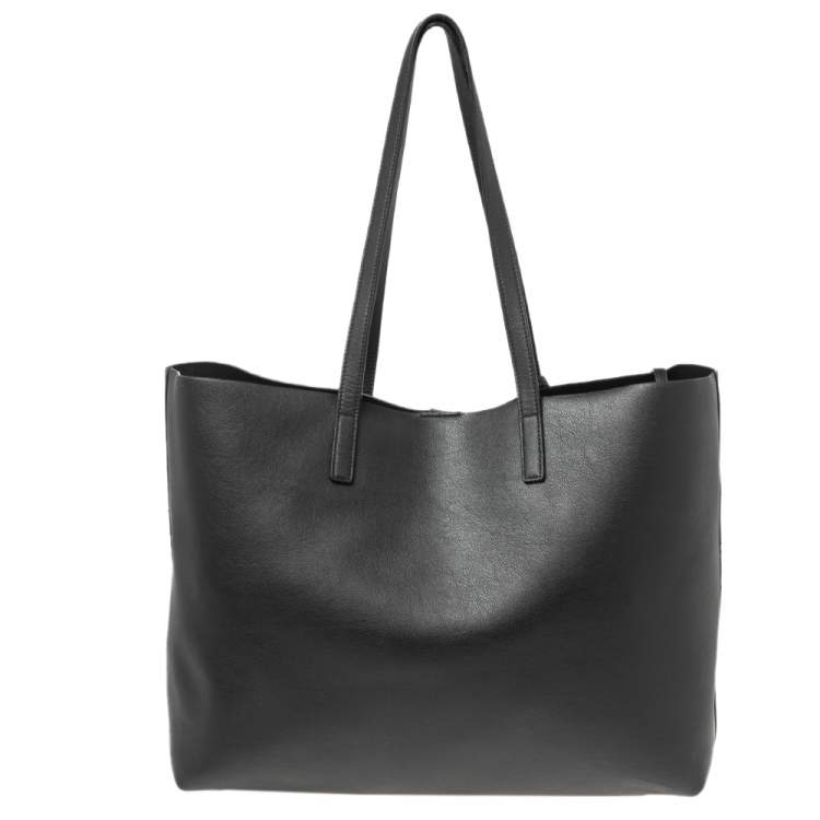 Pre Owned Saint Laurent Black Leather E/W Shopping Tote