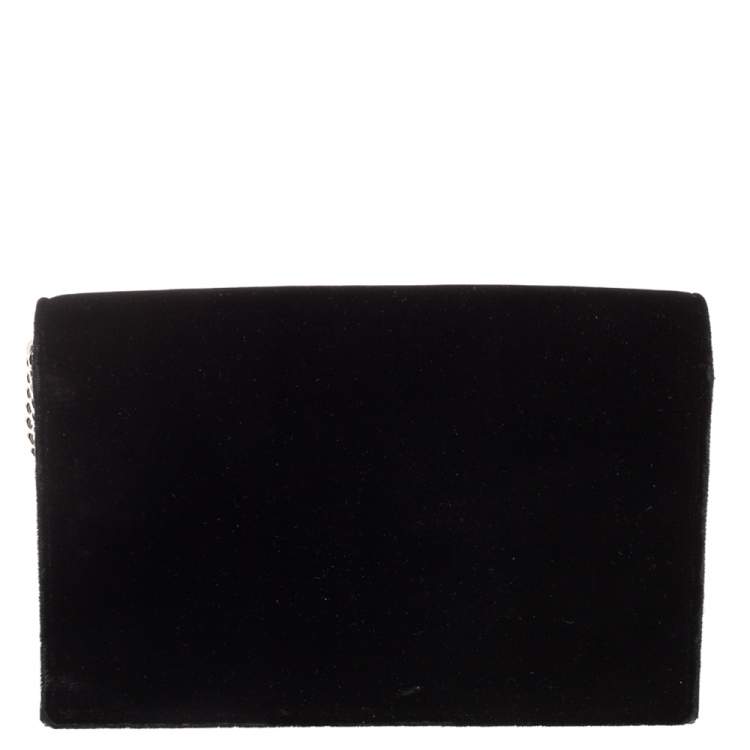 Pre Owned Saint Laurent Black Velvet Small Kate Chain Wallet On Chain
