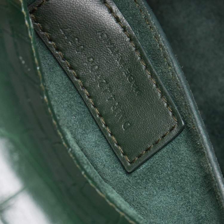Pre Owned Saint Laurent Green Croc Embossed Leather Medium Sunset Shoulder Bag
