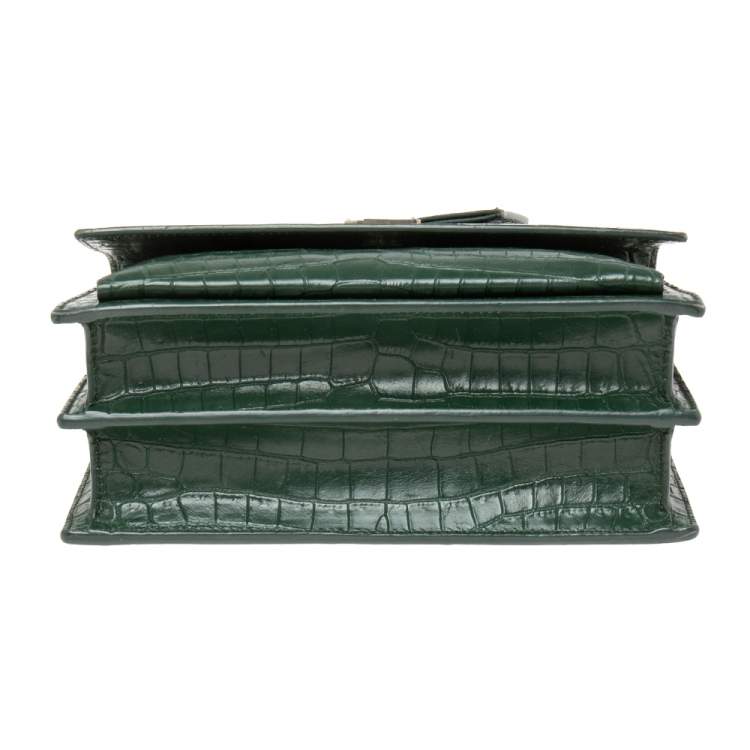 Pre Owned Saint Laurent Green Croc Embossed Leather Medium Sunset Shoulder Bag