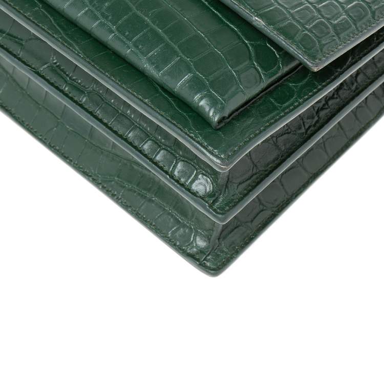Pre Owned Saint Laurent Green Croc Embossed Leather Medium Sunset Shoulder Bag