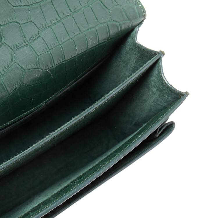 Pre Owned Saint Laurent Green Croc Embossed Leather Medium Sunset Shoulder Bag