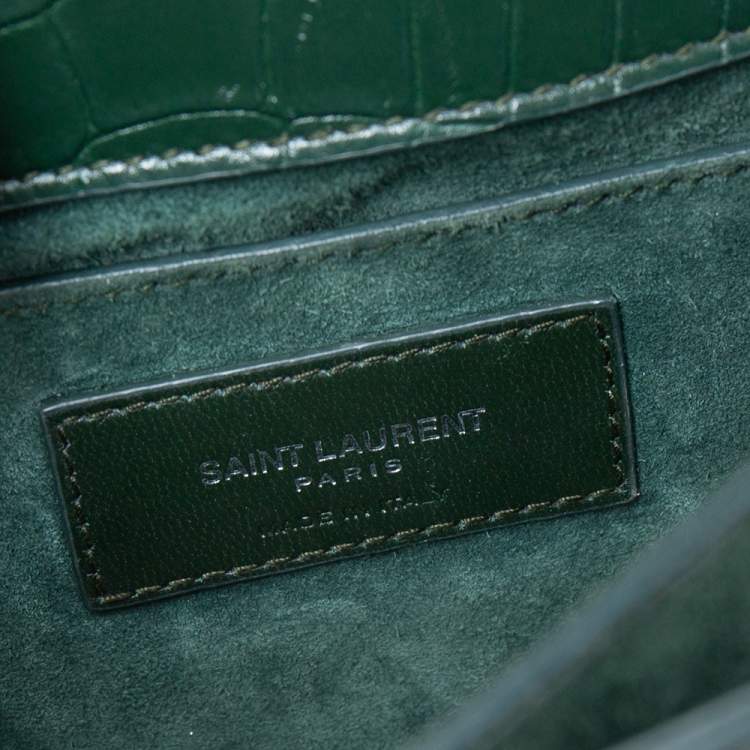 Pre Owned Saint Laurent Green Croc Embossed Leather Medium Sunset Shoulder Bag