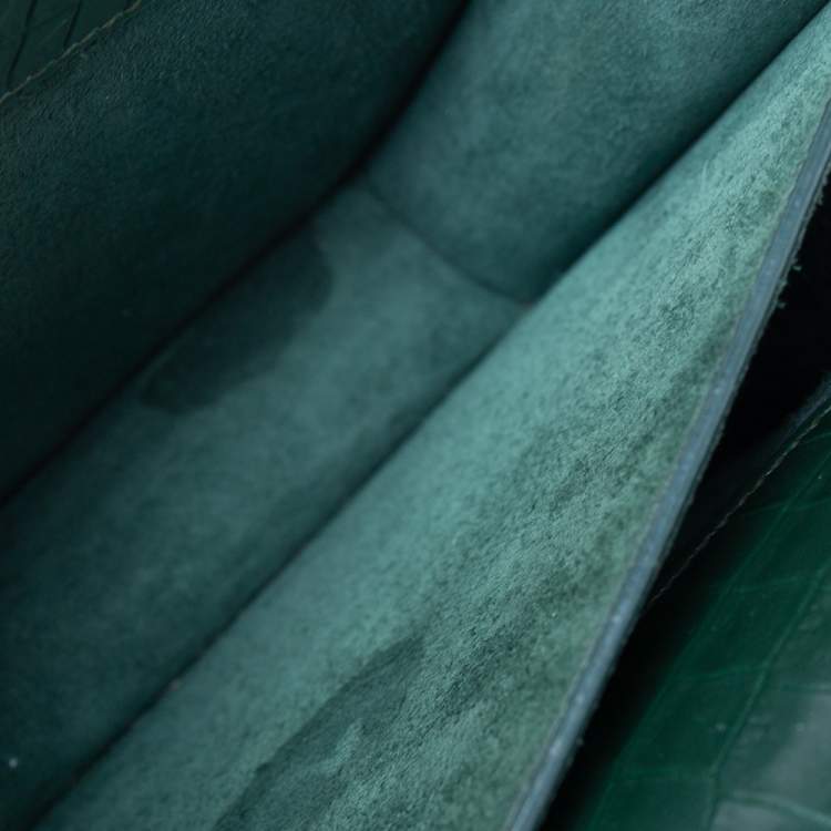 Pre Owned Saint Laurent Green Croc Embossed Leather Medium Sunset Shoulder Bag