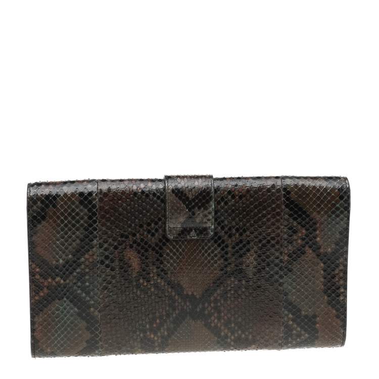 Pre Owned Yves Saint Laurent Brown Python Leather Y-Ligne Clutch