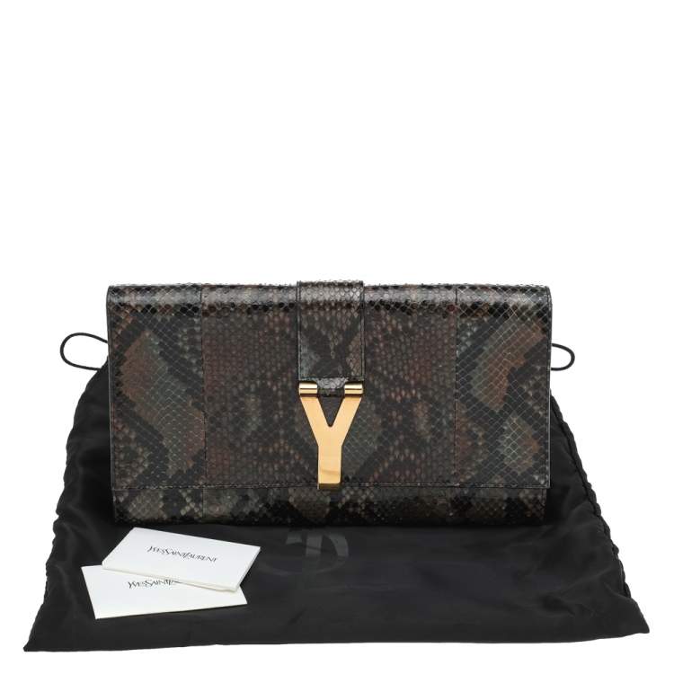 Pre Owned Yves Saint Laurent Brown Python Leather Y-Ligne Clutch
