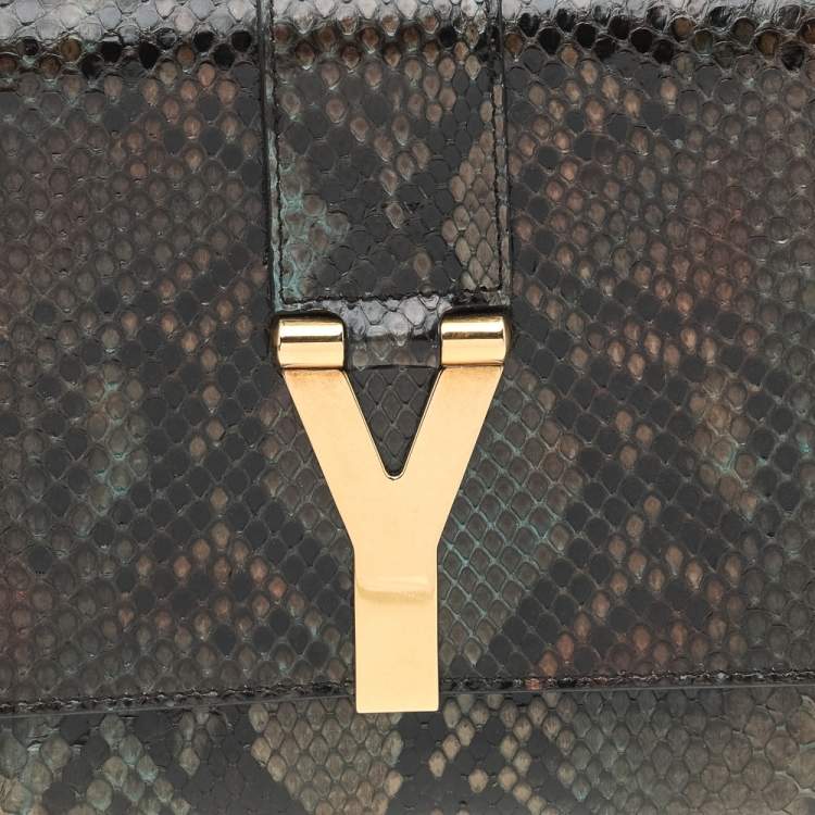 Pre Owned Yves Saint Laurent Brown Python Leather Y-Ligne Clutch