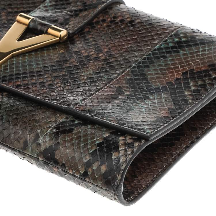 Pre Owned Yves Saint Laurent Brown Python Leather Y-Ligne Clutch