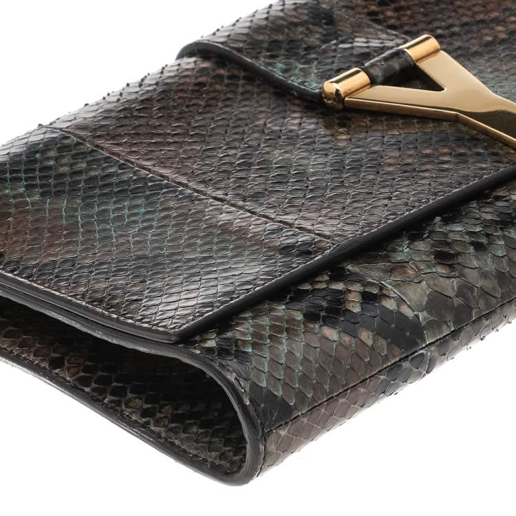 Pre Owned Yves Saint Laurent Brown Python Leather Y-Ligne Clutch