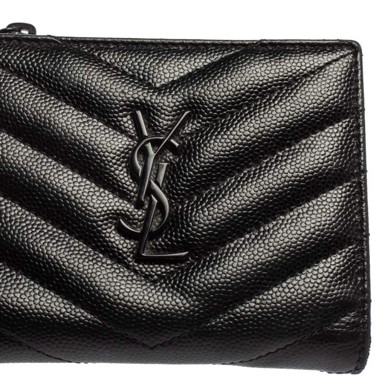 مملوكة مسبقًا Saint Laurent Black Matelassé Leather Flap Zip Compact Wallet