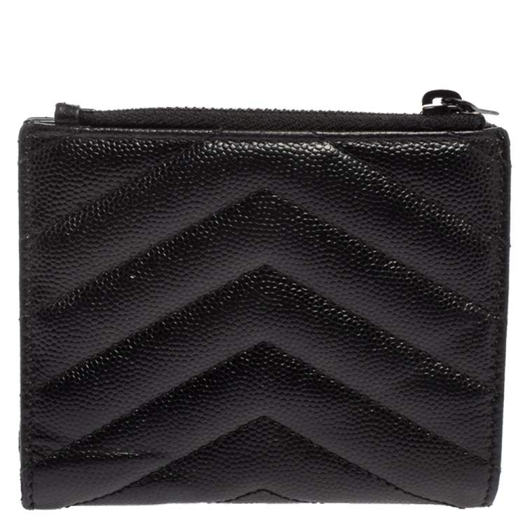مملوكة مسبقًا Saint Laurent Black Matelassé Leather Flap Zip Compact Wallet