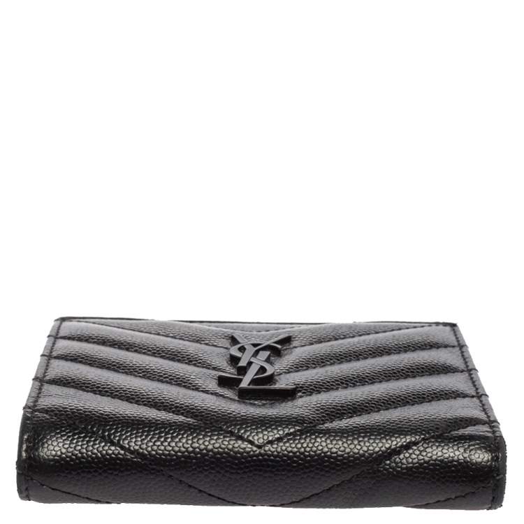 مملوكة مسبقًا Saint Laurent Black Matelassé Leather Flap Zip Compact Wallet