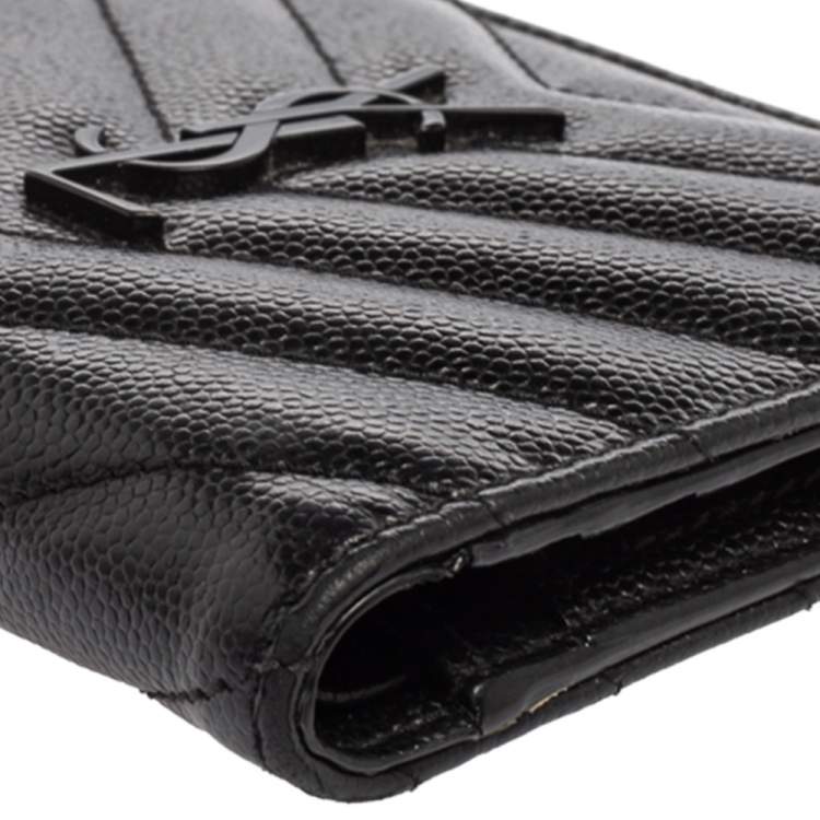 مملوكة مسبقًا Saint Laurent Black Matelassé Leather Flap Zip Compact Wallet