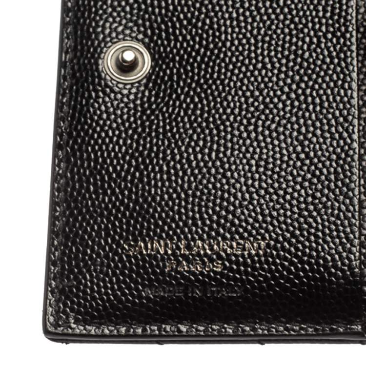 مملوكة مسبقًا Saint Laurent Black Matelassé Leather Flap Zip Compact Wallet