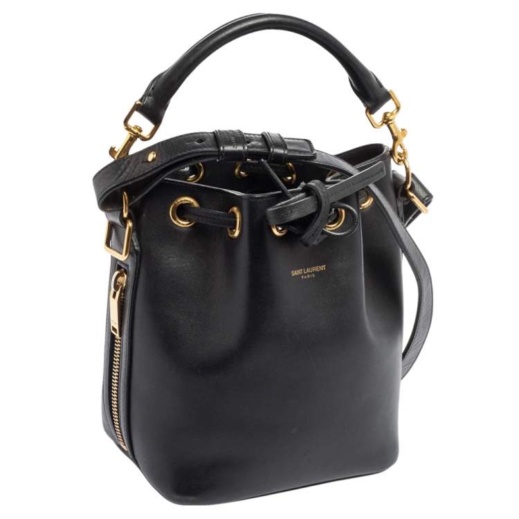 Pre Owned Saint Laurent Black Leather Emmanuelle Drawstring Bucket Bag