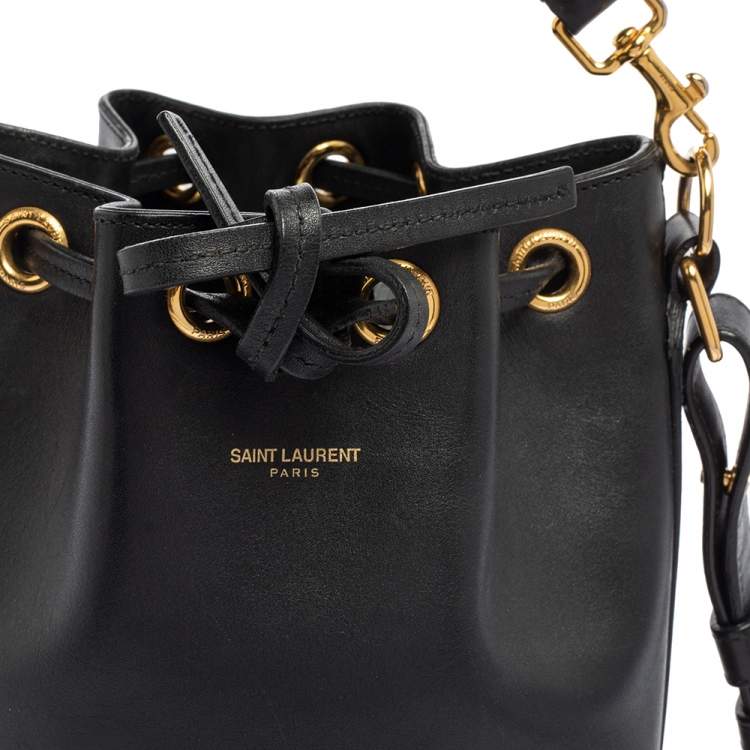 Pre Owned Saint Laurent Black Leather Emmanuelle Drawstring Bucket Bag