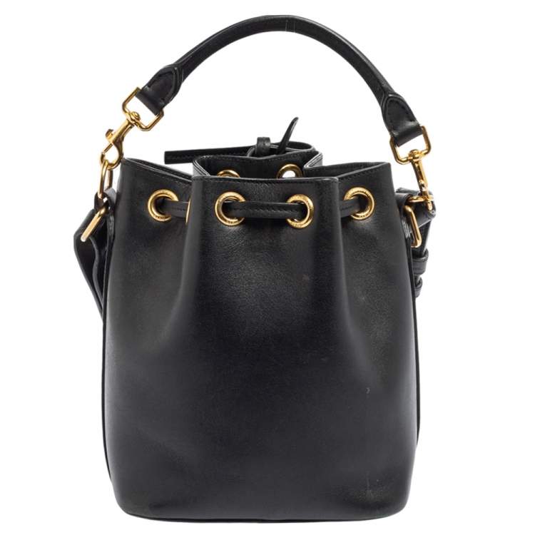 Pre Owned Saint Laurent Black Leather Emmanuelle Drawstring Bucket Bag