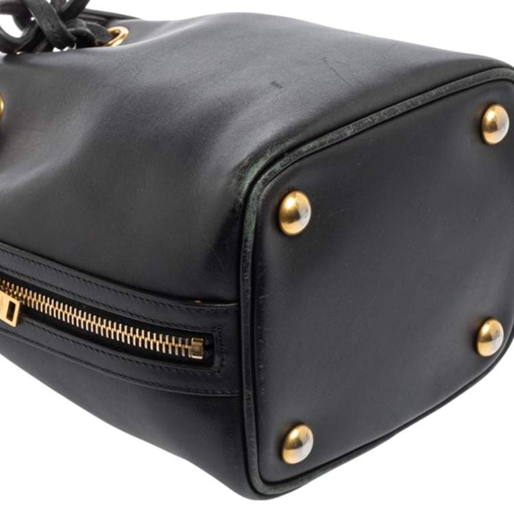 Pre Owned Saint Laurent Black Leather Emmanuelle Drawstring Bucket Bag