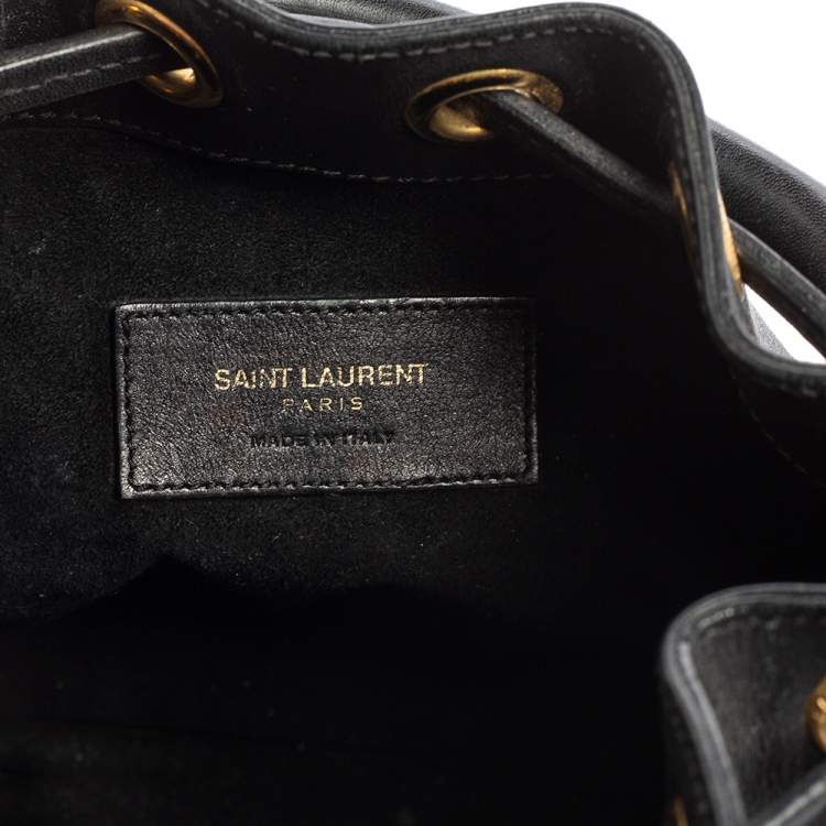 Pre Owned Saint Laurent Black Leather Emmanuelle Drawstring Bucket Bag