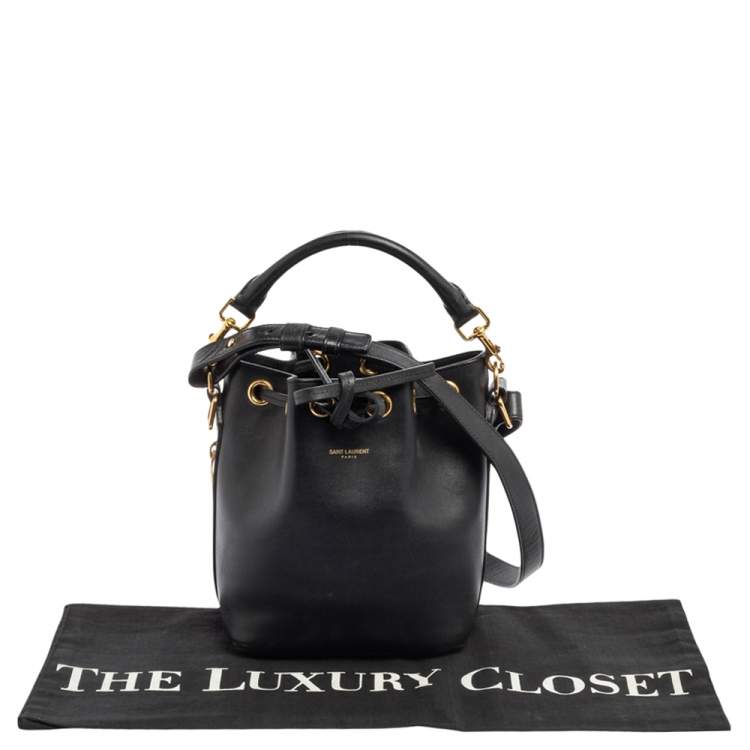 Pre Owned Saint Laurent Black Leather Emmanuelle Drawstring Bucket Bag