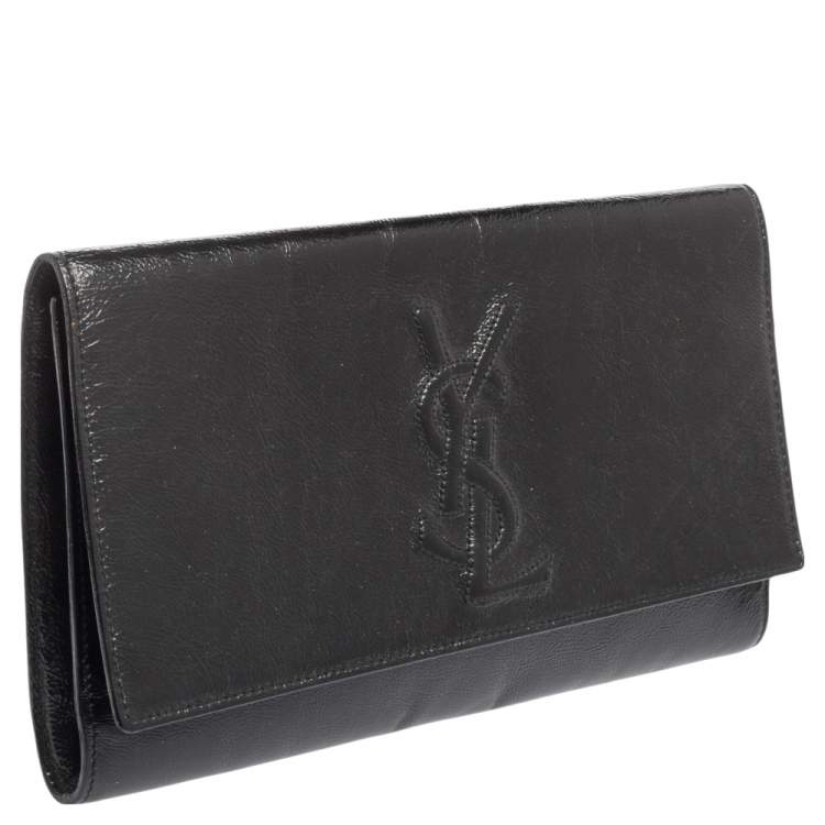 Pre Owned Yves Saint Laurent Black Patent Leather Belle De Jour Flap Clutch