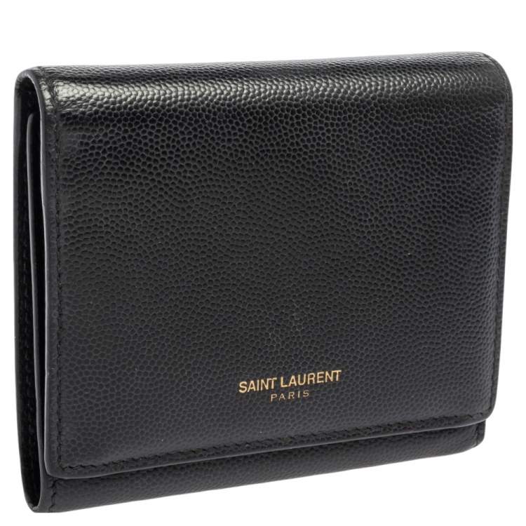 مملوكة مسبقًا Saint Laurent Black Leather Trifold Wallet