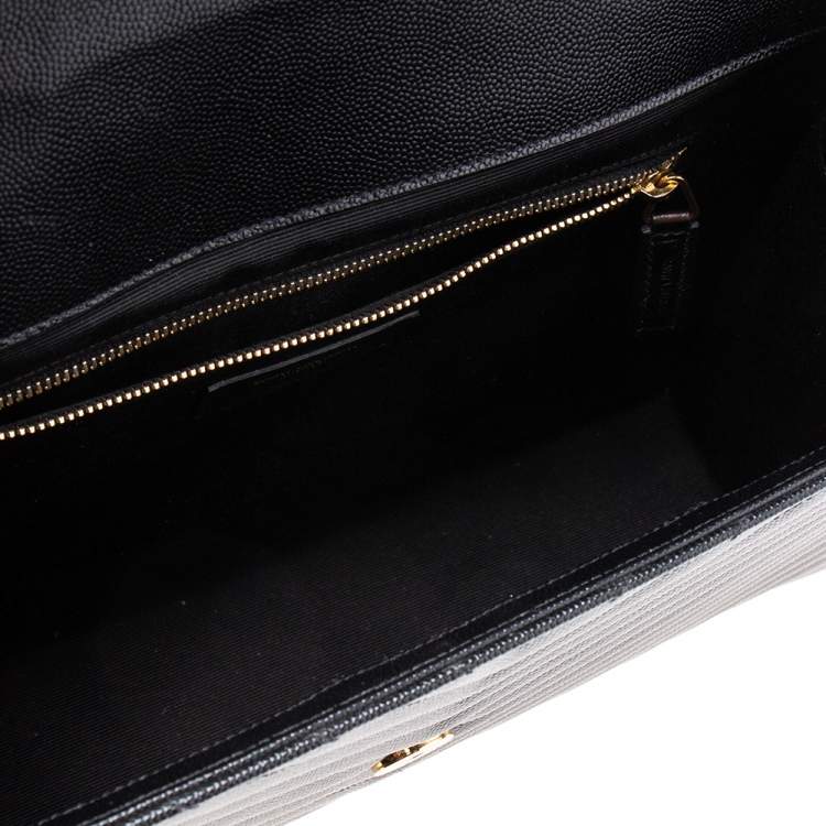 Pre Owned Saint Laurent Black Matelassé Leather Large Monogram Shoulder Bag